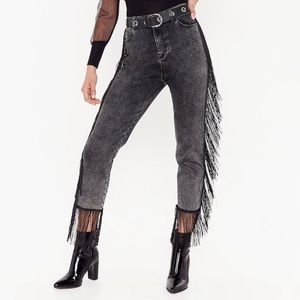Fringe High Waisted Jeans Black Wash Nasty Gal